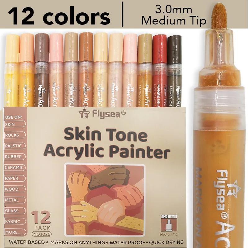 수성 페인트 마커 아크릴 펜 세트, 학생용 페인트 의류, DIY 그래피티 펜, 아티스트 미술 용품, 12 색 스킨 톤, 3.0mm